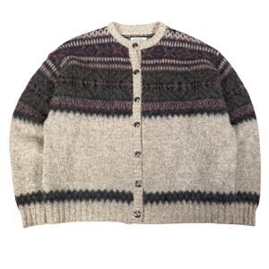 Vintage Wool Blend Striped Button Cardigan Sweater St Johns Bay L Made in USA